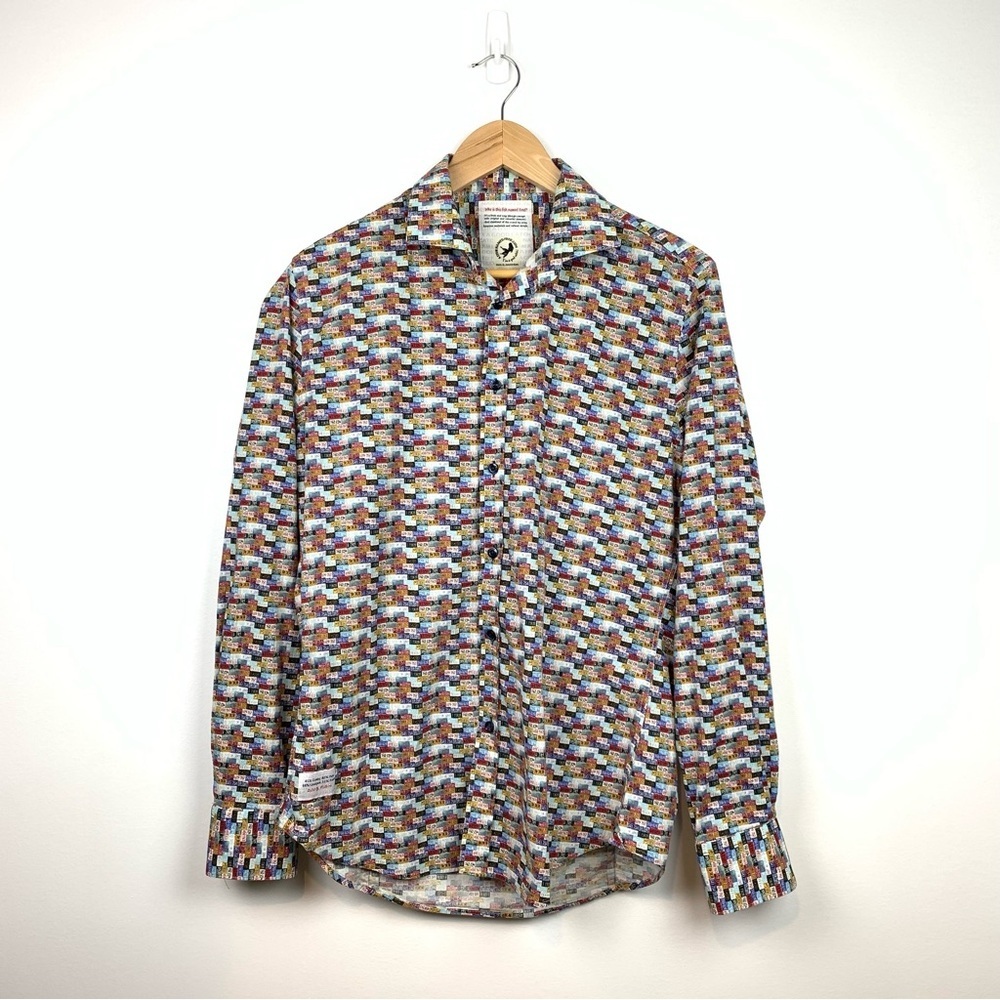 A Fish Named Fred Button Shirt Vintage Licence Plates Multicolor Size Small